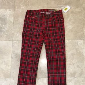 Girls red tartan jeans